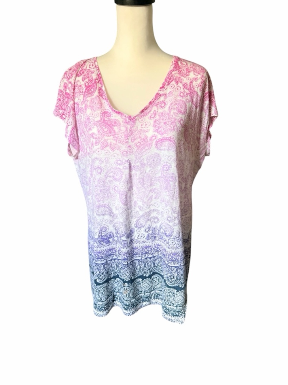 J. Jill Pink Purple Blue Ombre Paisley Tunic  Linen Medium